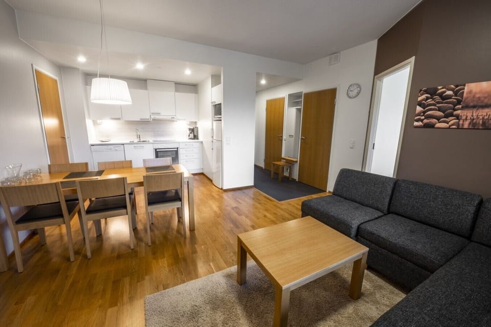 Living area with open kitchen