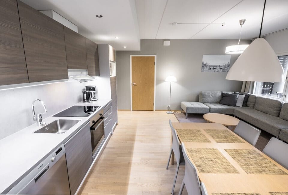 Living area with open kitchen