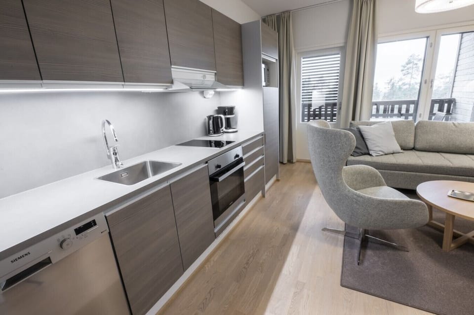 Living area with open kitchen