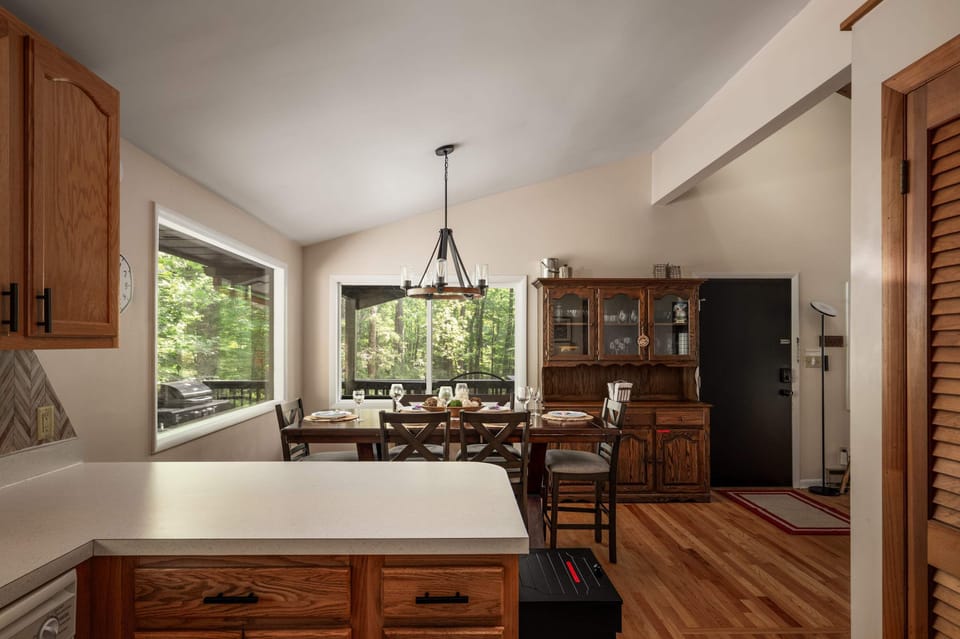 Sunny breakfast nook overlooking the woods