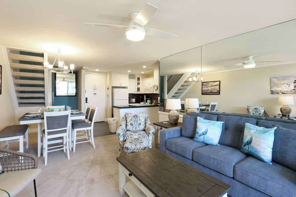 Condo, Multiple Beds (E304 Sparkling Waves) | Living area | Fireplace