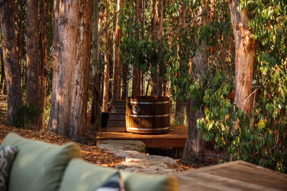 Soak under the stars in your private cedar hot tub. Surrounded by fragrant eucalyptus and mountain stillness, this is relaxation redefined.