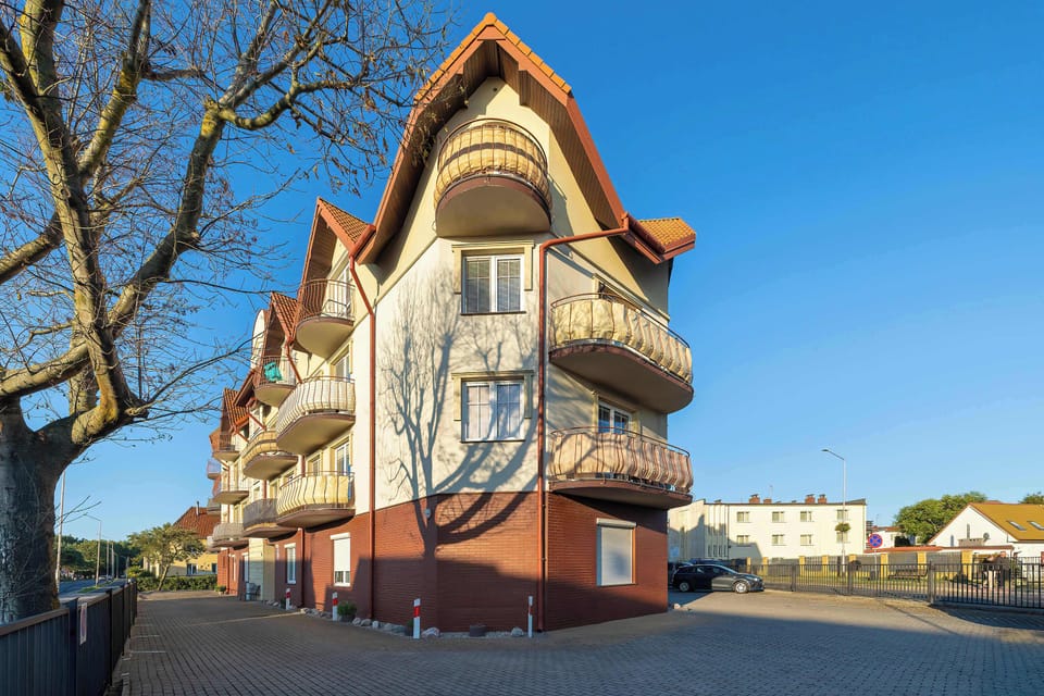 Exterior view of the building where the studio apartment is located.