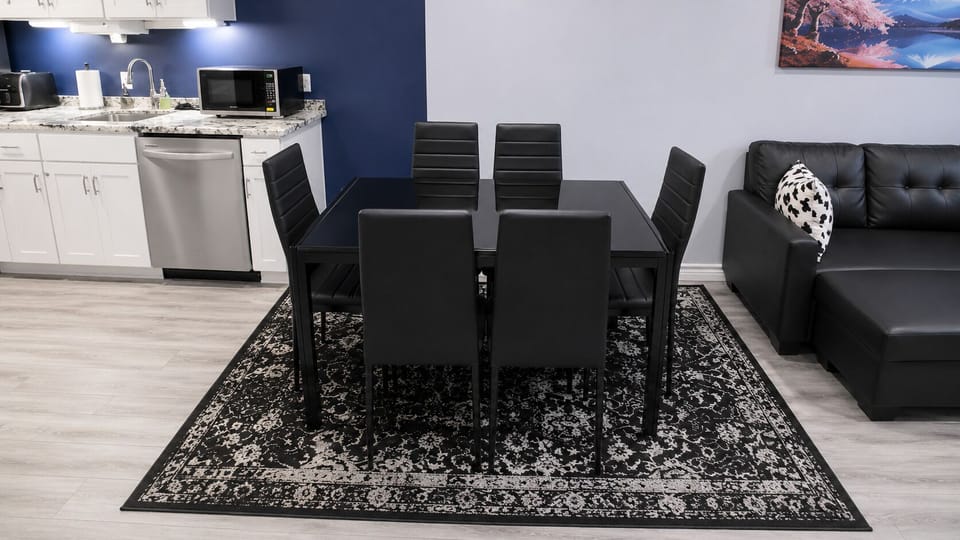 Dining table and chairs.