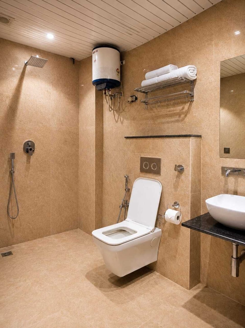 Shower, towels, soap, shampoo
