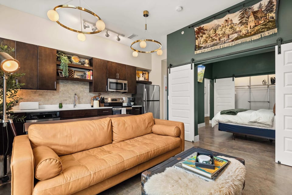 Living area opens straight onto the full kitchen