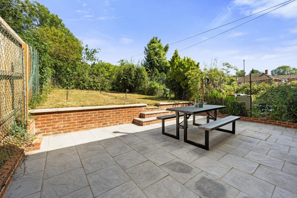 Large private garden with seating