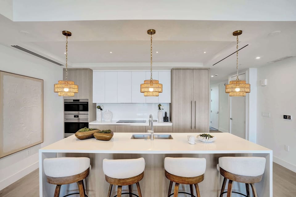 Chef's kitchen island with bar seating