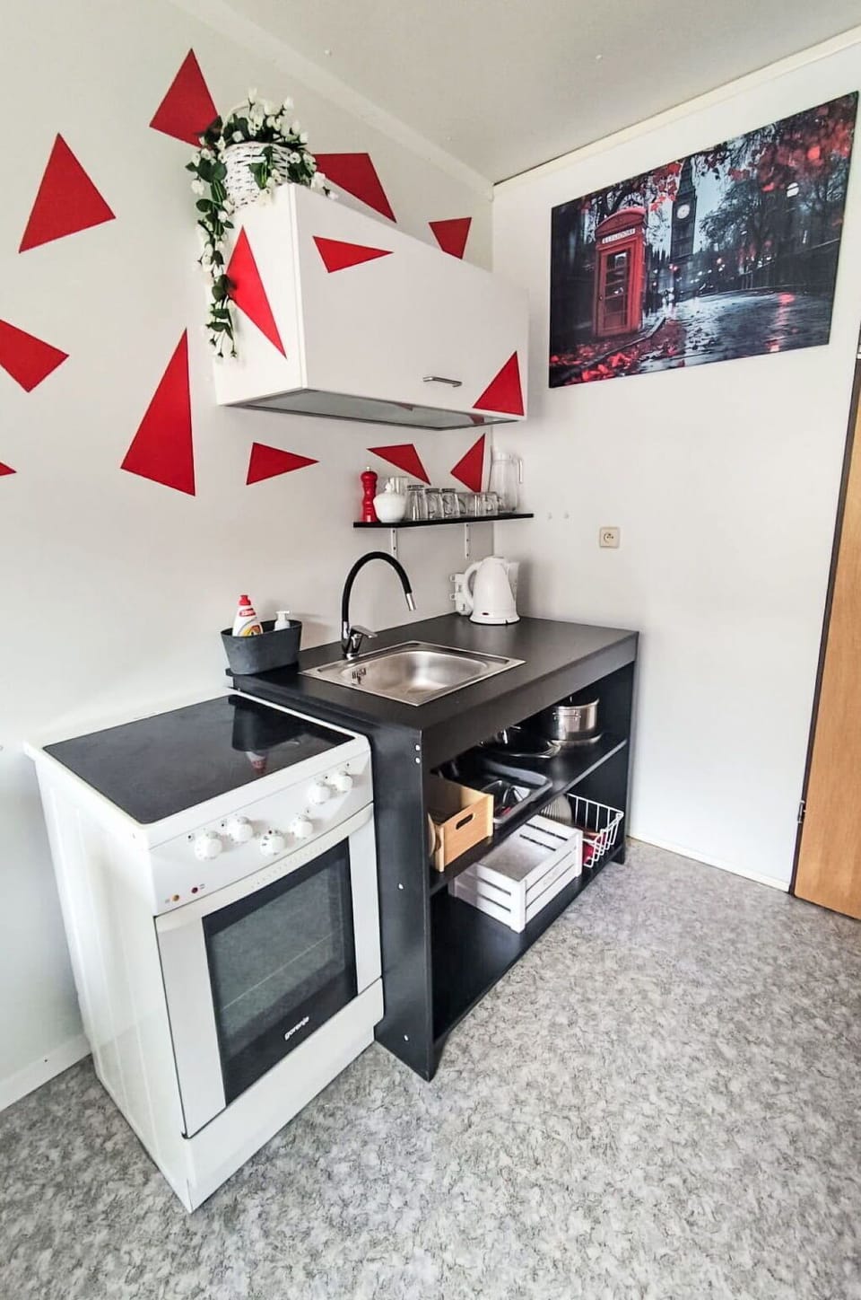 Interior Design, Kitchen, Furniture, Ceiling, Kitchen Appliance, Flooring, Kitchen Stove, Room, Lighting, Floor