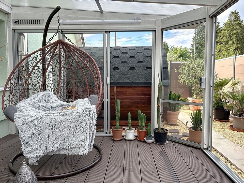 Furniture, Flowerpot, Outdoor Furniture, Chair, Glass, Houseplant, Outdoor Structure, Patio, Shade, Natural Material