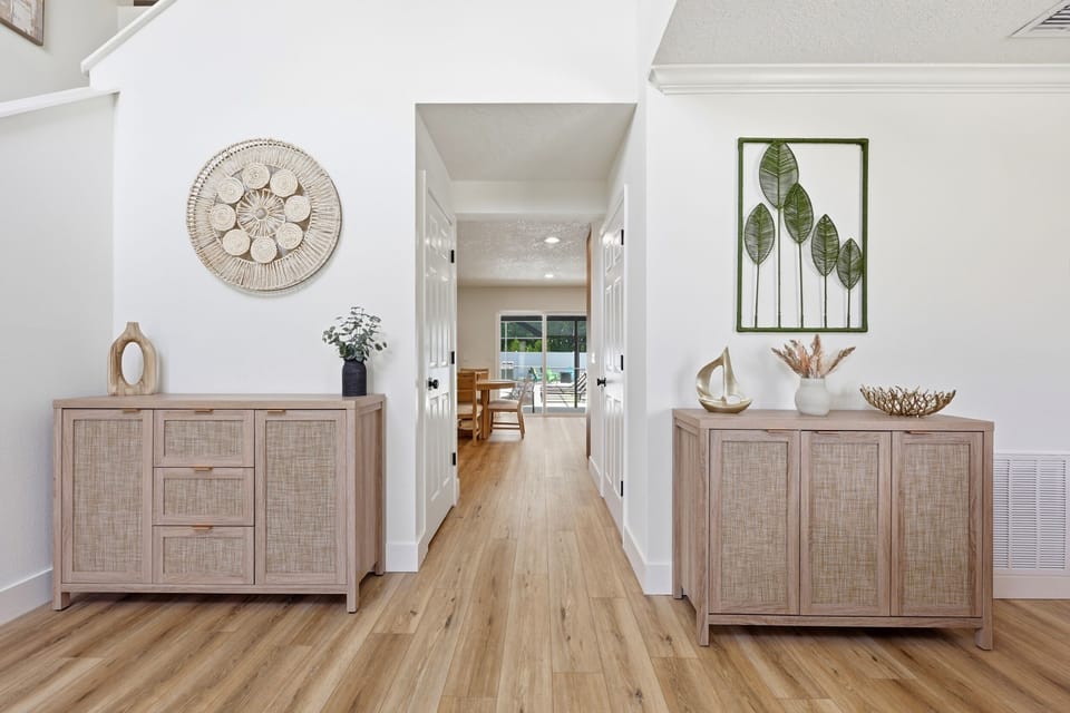 An airy entry hall creates an easy flow through the main level.