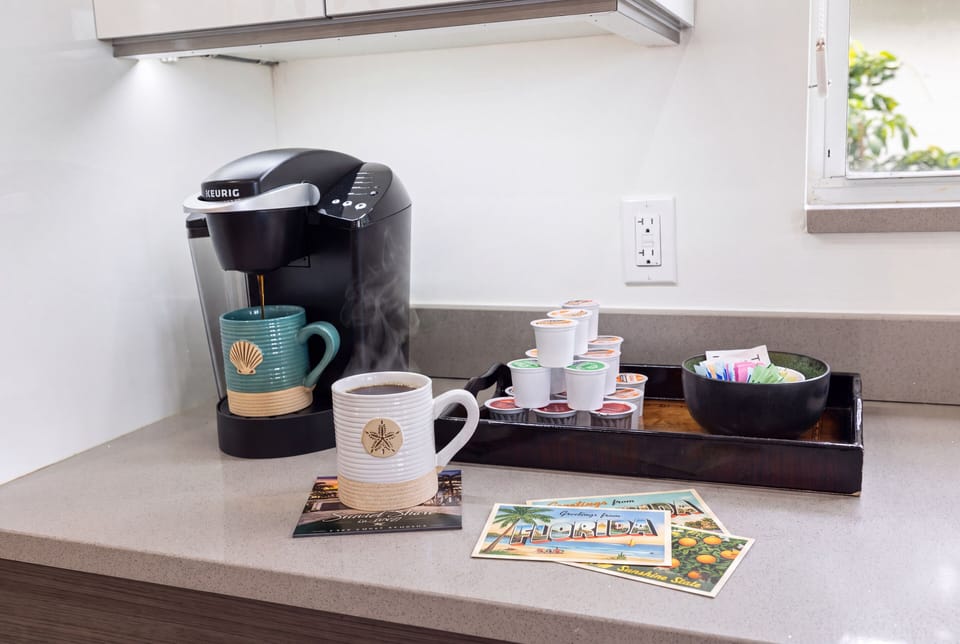 Start your mornings with a fresh cup of coffee from the convenient coffee statio
