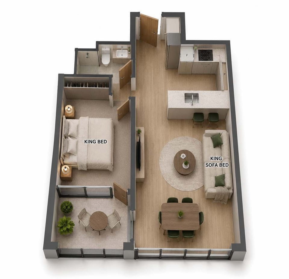 Floorplan of the unit. Furniture is for reference only. 