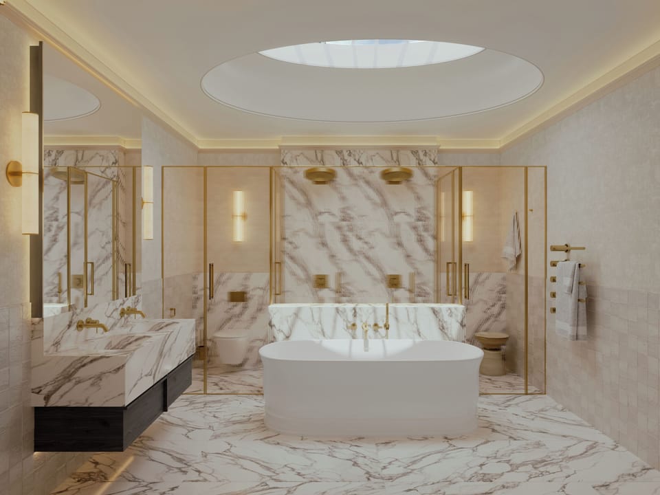 Junior Suite, 1 King Bed, Non Smoking | Bathroom | Hair dryer, towels, soap, shampoo