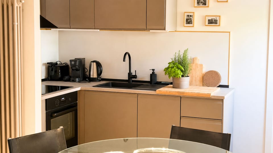 Superior Condo | Private kitchen | Full-size fridge, microwave, oven, stovetop