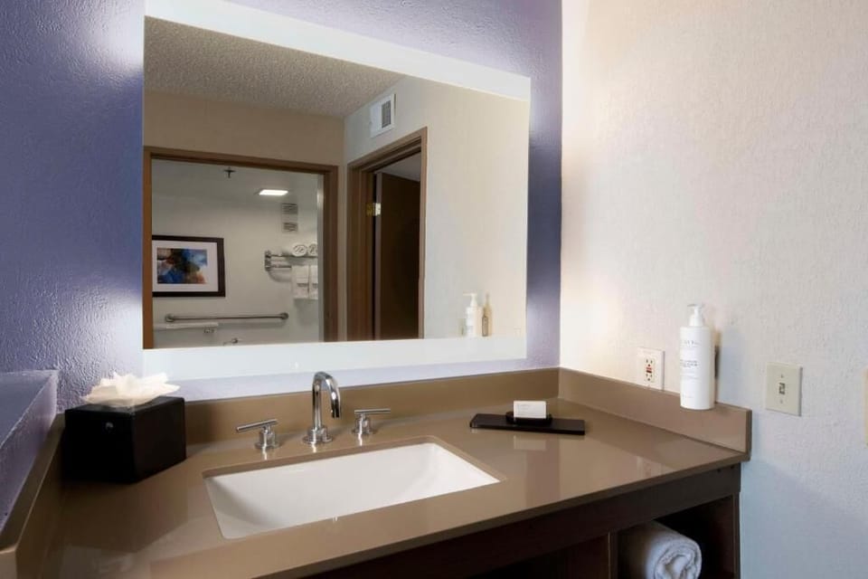 Bathtub, hair dryer, towels, soap