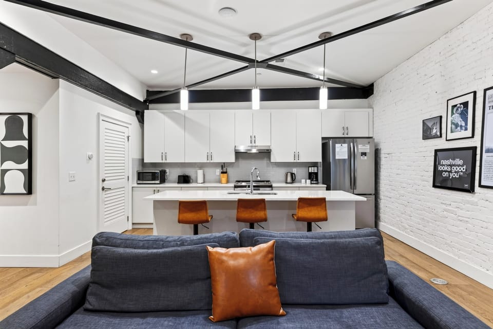 The spacious kitchen is fully stocked with everything you need to prep pre-concert snacks.