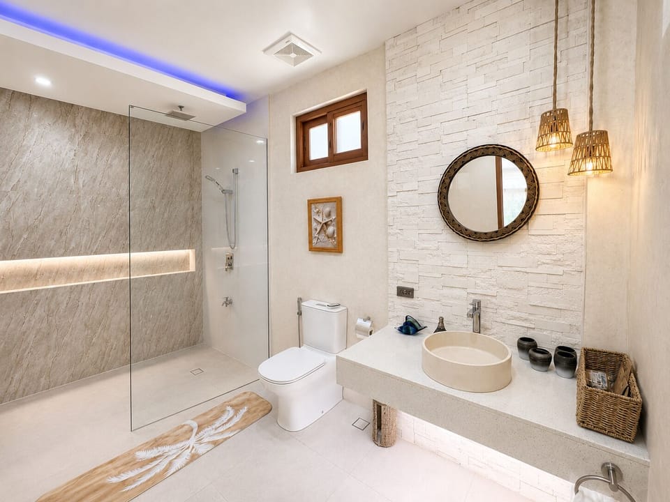Luxury Villa | Bathroom | Separate tub and shower, deep soaking tub, rainfall showerhead