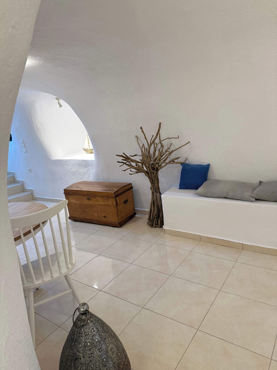 Spacious living area with authentic cave architecture