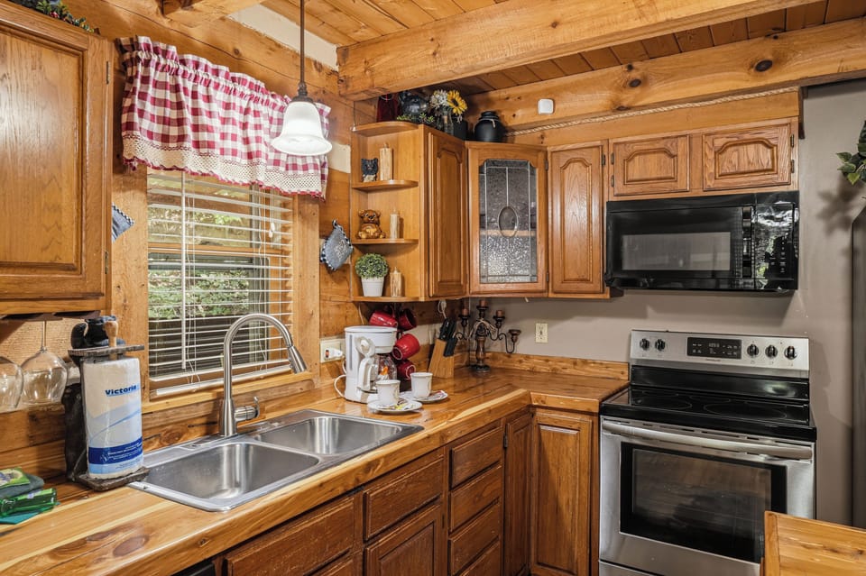 Cookware and dinnerware are provided for guest use
