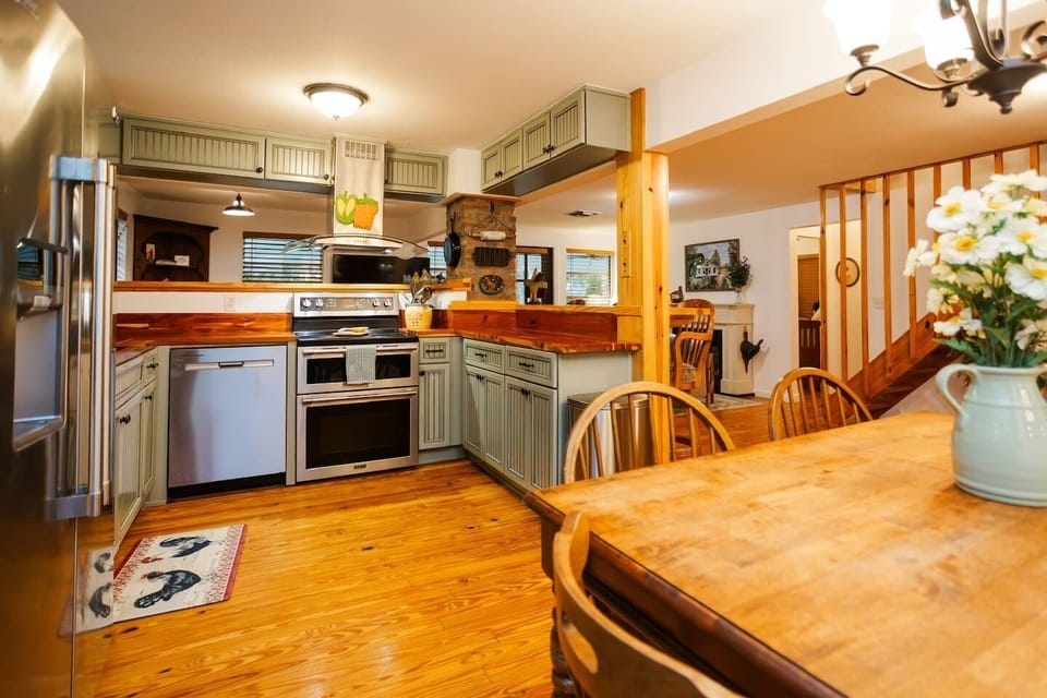 The chef's kitchen - double ovens, butcher-block counters, and room for the whole family.