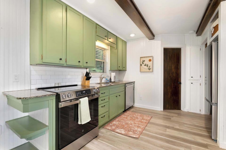 The kitchen is fully stocked to whip up a meal or just a good cup of coffee.