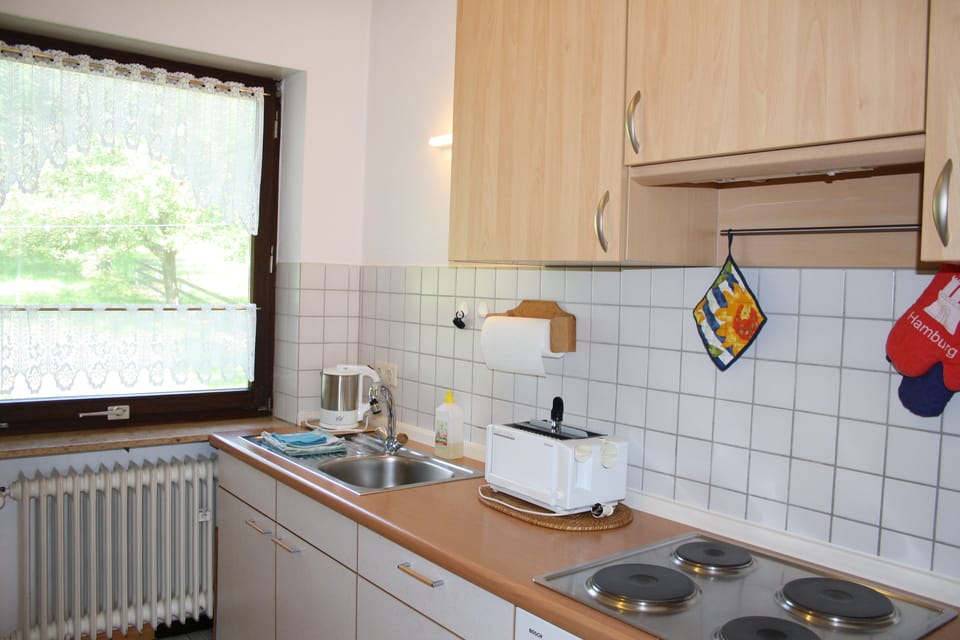 Apartment, Balcony, Garden View (Haupthaus) | Private kitchen | Full-size fridge, microwave, stovetop, espresso maker