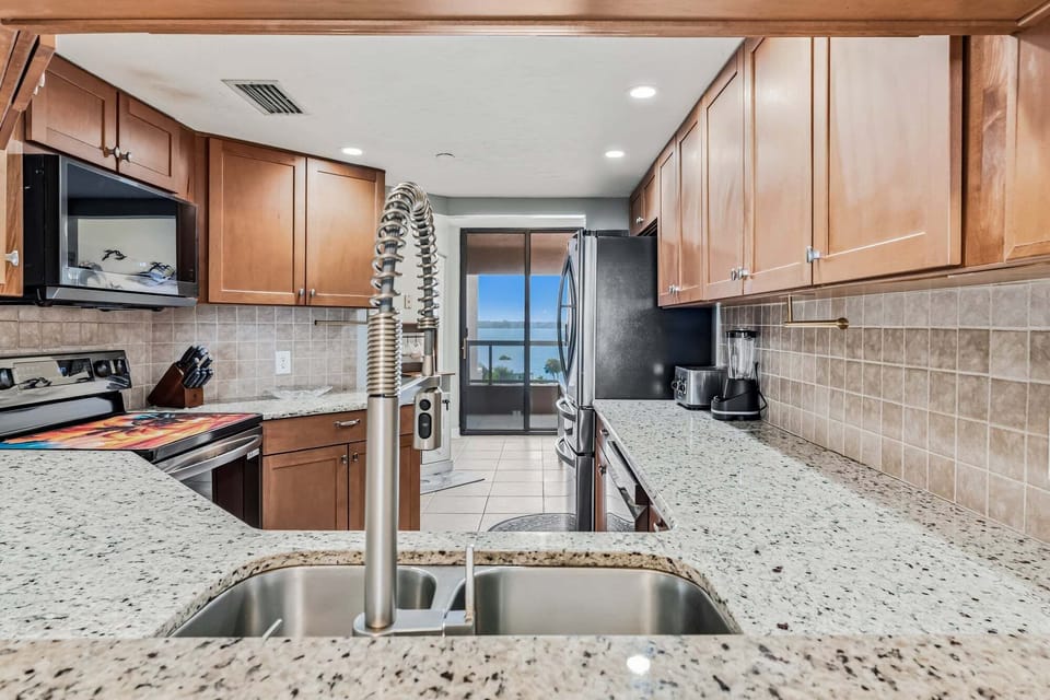Beautifully updated kitchen with water views in every direction.