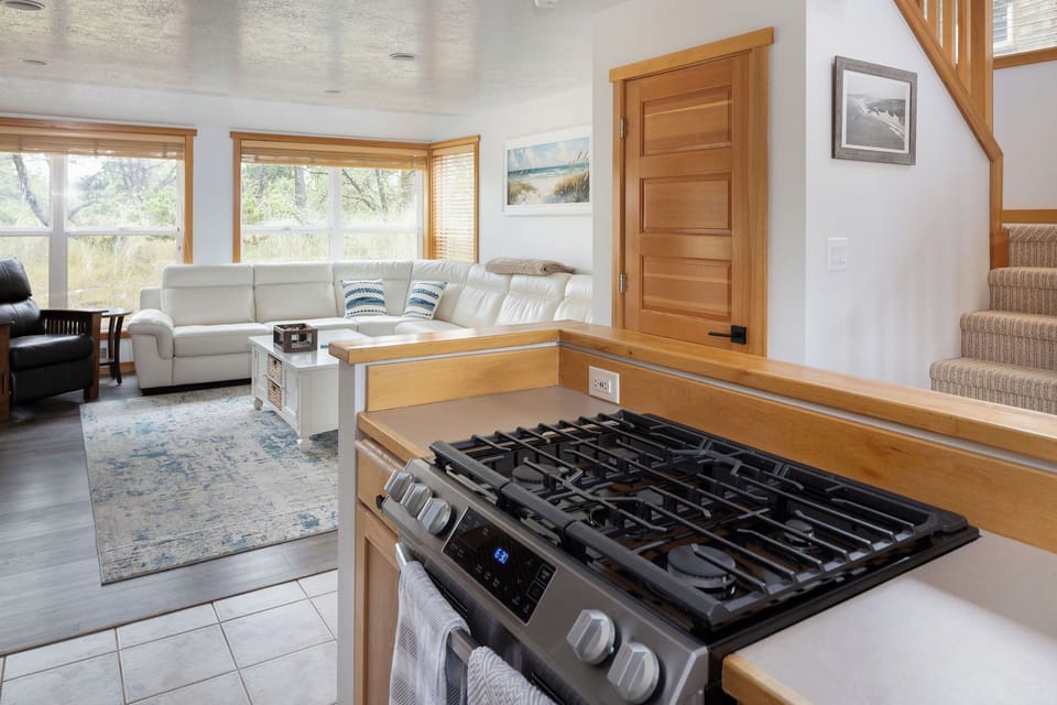Open concept living room kitchen area