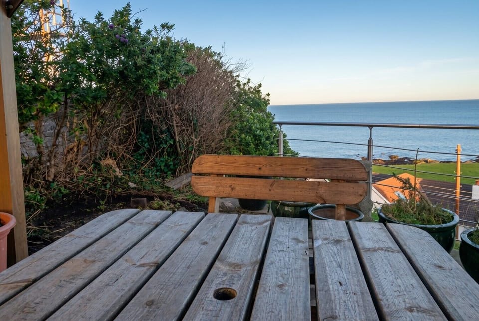 A quiet bench built for lingering over the sea view
