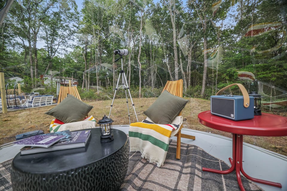 Stargaze the night away in our unique forest-view geo dome lounge.