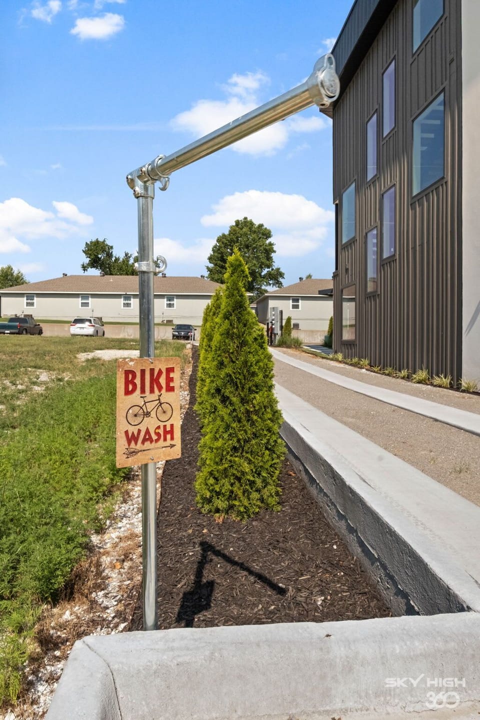 Communal bike wash in the driveway