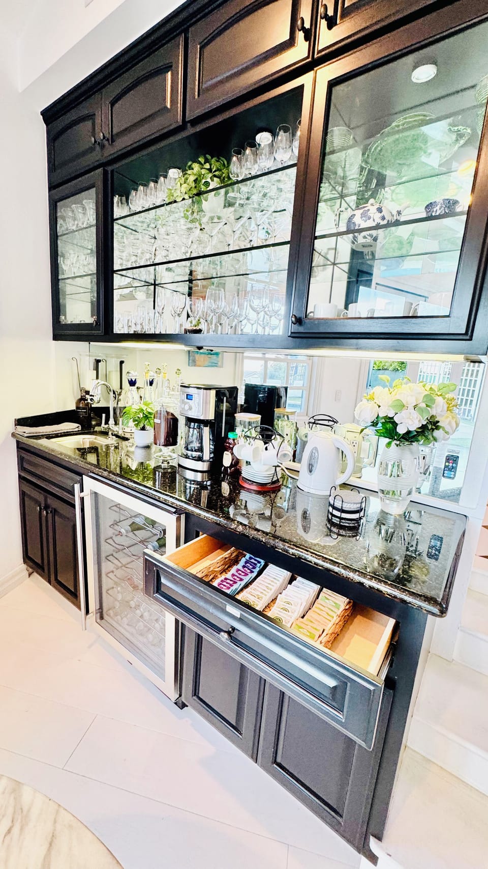 Fully set up as a premium coffee, tea, and wine station.