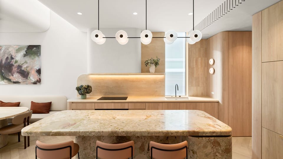 Expansive island bench ideal for cooking and casual dining.