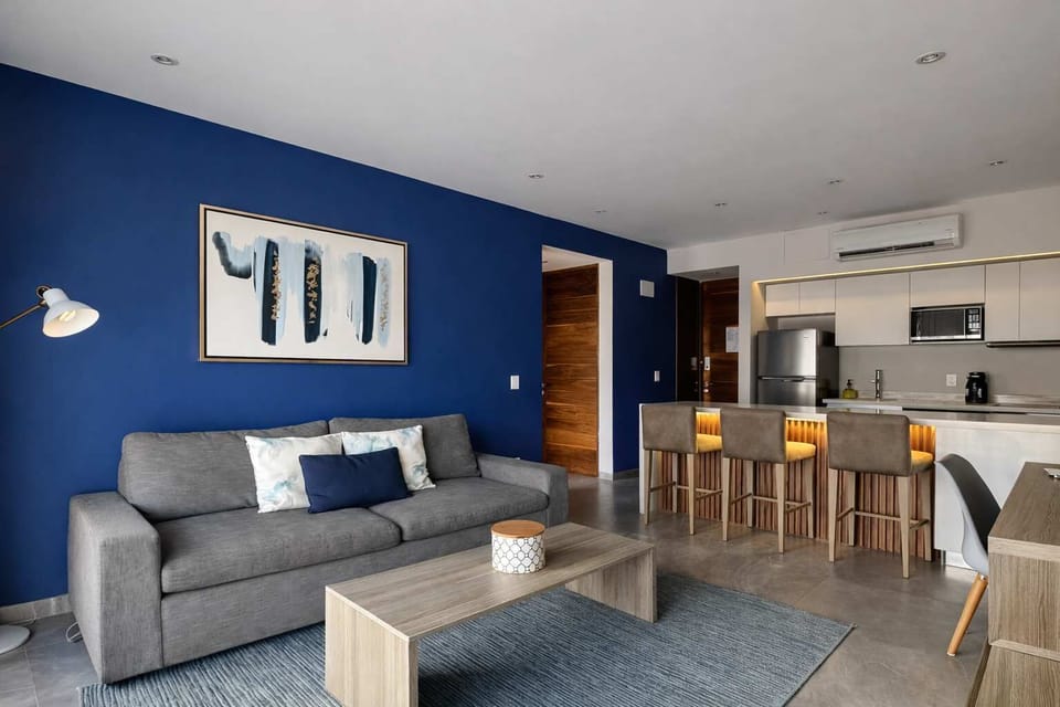 Stylish living room with modern features.
