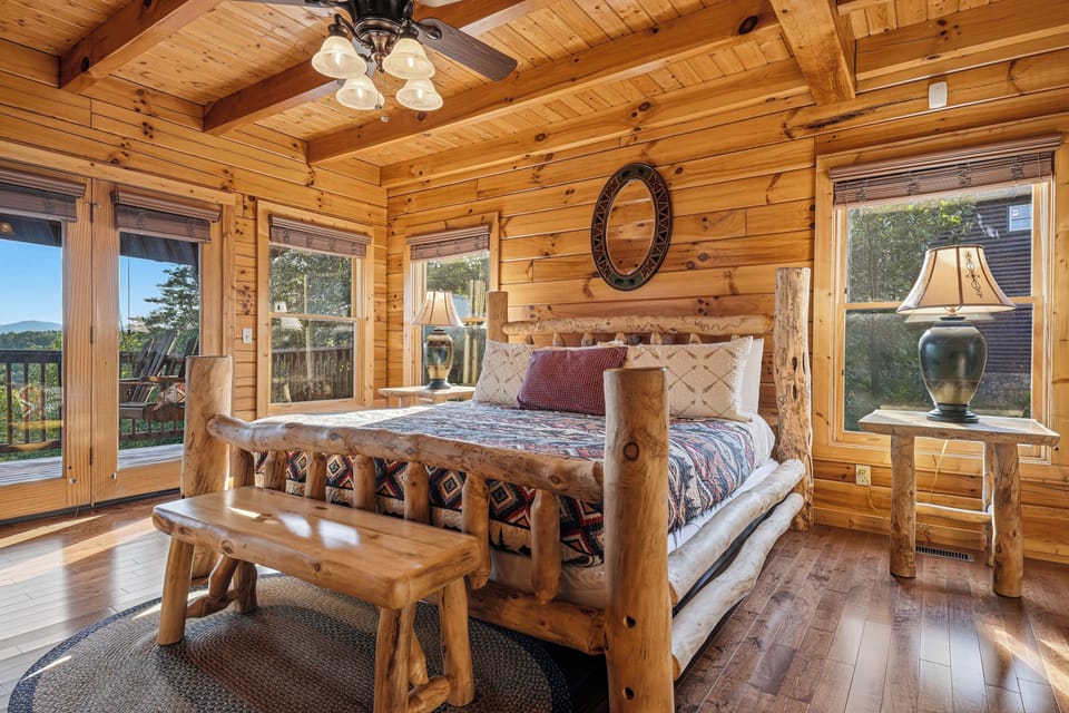 The primary bedroom includes a TV and closet.