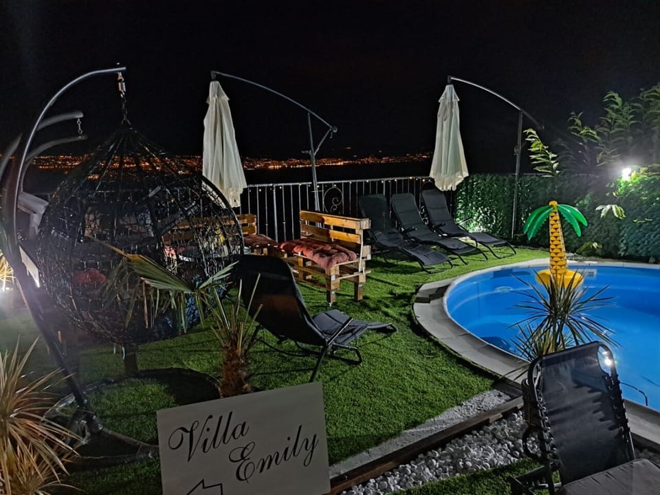 Outdoor pool, pool umbrellas