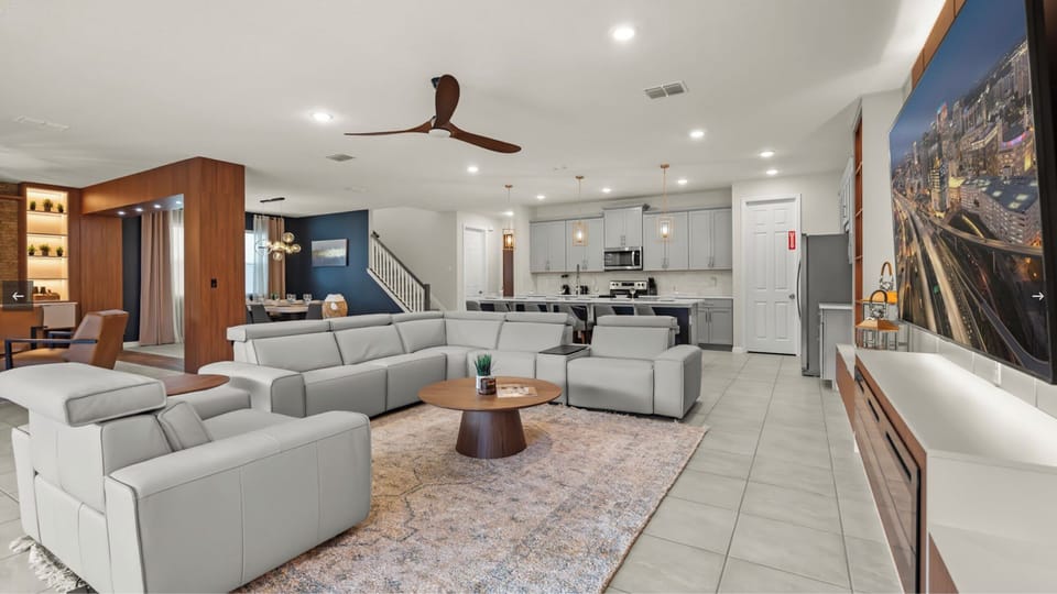 Spacious open-concept living area.