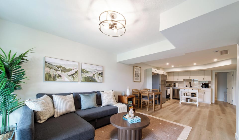 Spacious open layout: living room, dining, and kitchen