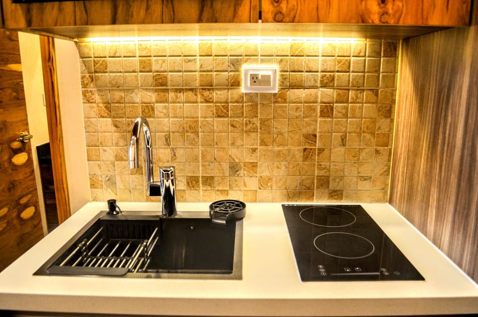Deluxe Studio, Sea View | Private kitchen | Fridge, microwave, stovetop, cookware/dishes/utensils