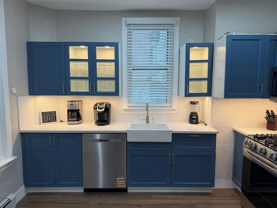 Fully remodeled kitchen with high-end appliances & stocked with pots & pans so you can use it during your stay. 