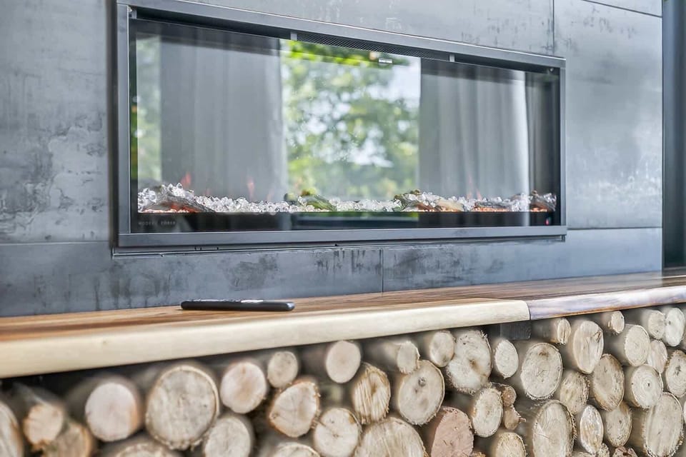 Enjoy the electric fireplace during the colder months!