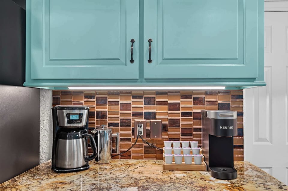 Wake up your way at the fully equipped coffee bar, stocked with both a standard drip maker and a single-serve pod machine for your morning brew.