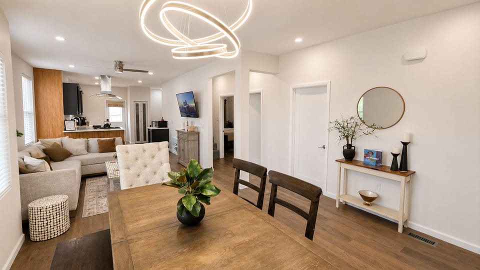 Bright open-concept living with stylish dining space and modern decor