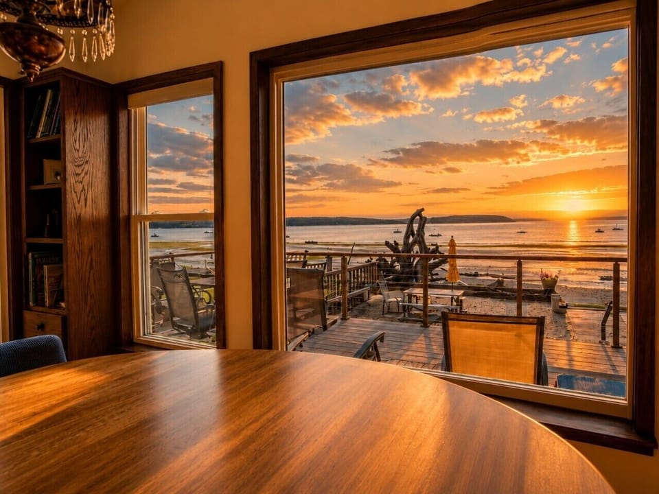 Golden hour at the dining room table, enjoying beautiful sunset with friends or family