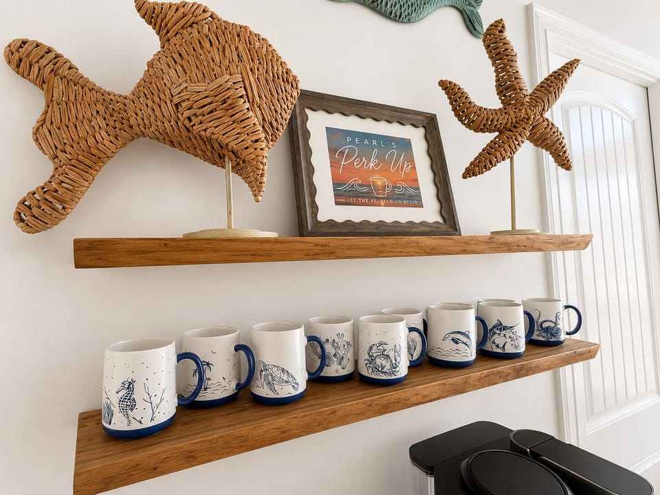 We call the coffee bar "Pearls Perk Up" so you can get your fix morning, mid-day or into the evening. 