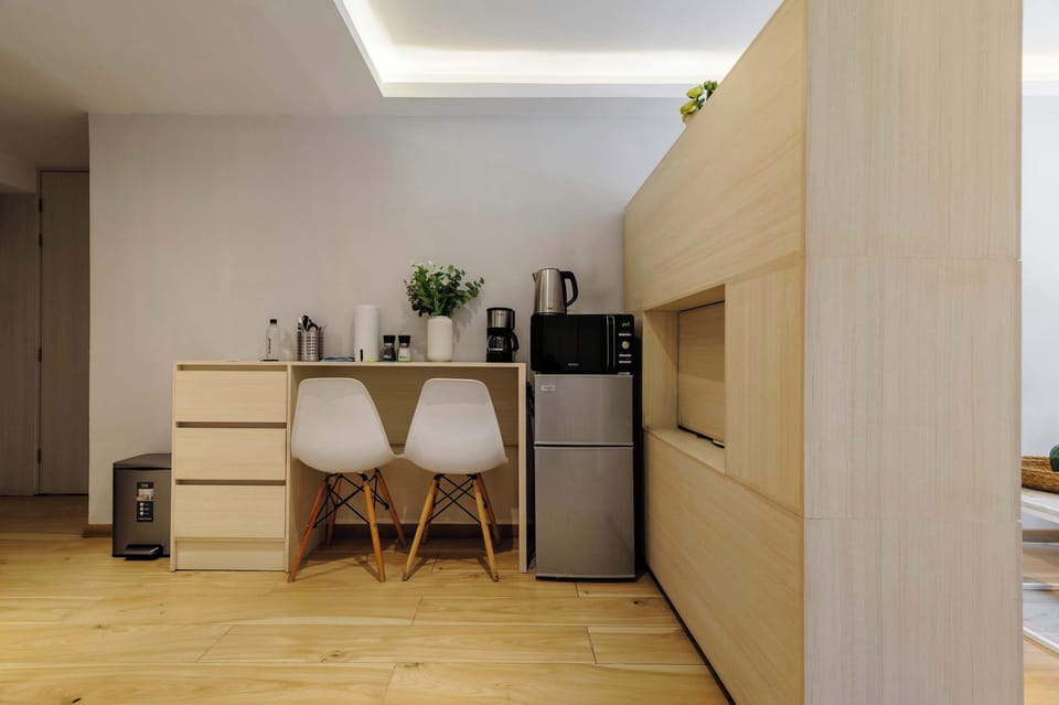 Dining area with modern cabinetry
