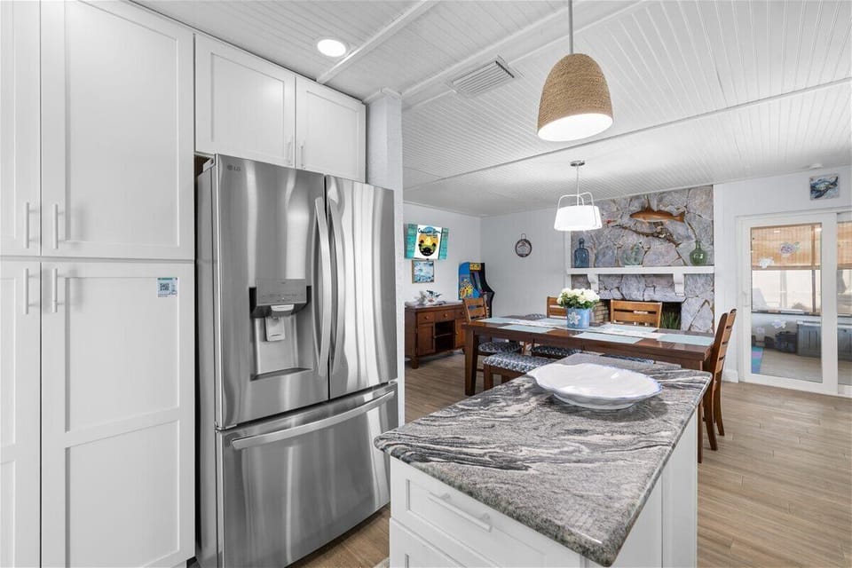 Kitchen opens up to dining room