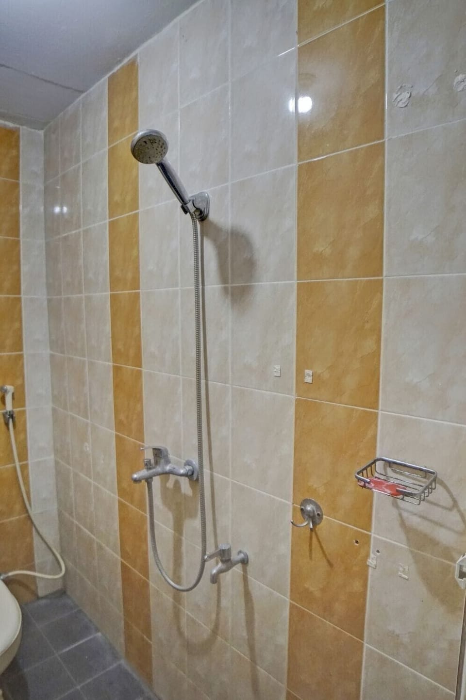 Shower, rainfall showerhead, free toiletries, towels