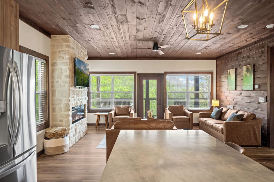 luxury living room with mountain views
